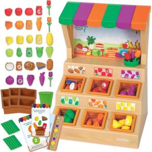 image:imageLearning Resources Mini Farmstand Sorting Set Play Food Sets for Kids Kitchen Grocery Store Pretend Play Montessori Toys Mini Food Toddler Activities Fine Motor Skills