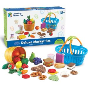 image:imageLearning Resources New Sprouts Deluxe Market Set  Pretend Play Kitchen Fruit Basket Toddler Outdoor Play Food Toys Kids Playset Shopping Basket Fine Motor Skills Montessori Sensory Cooking